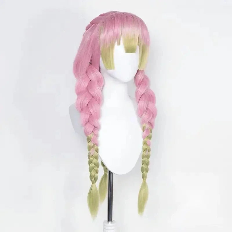 Mitsuri Kanroji Cosplay Wig Kimetsu no Yaiba Long Pink Green Heat Resistant Hair Authentic Cosplay Wigs  Wig Cap