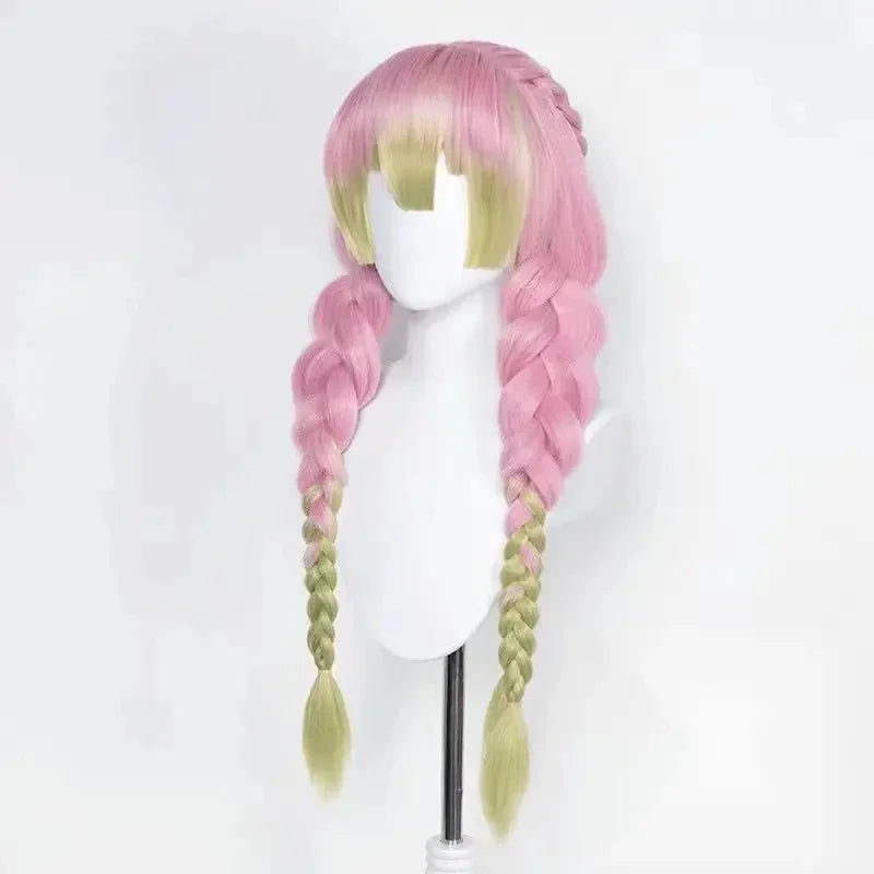 Mitsuri Kanroji Cosplay Wig Kimetsu no Yaiba Long Pink Green Heat Resistant Hair Authentic Cosplay Wigs  Wig Cap