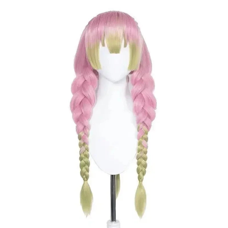 Mitsuri Kanroji Cosplay Wig Kimetsu no Yaiba Long Pink Green Heat Resistant Hair Authentic Cosplay Wigs  Wig Cap