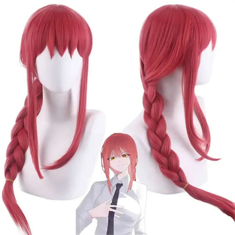 Cosplay Makima Anime Chainsaw Man Costumes Props Women Long Braided Straight Synthetic Hair Halloween Role Play Wigs  Wig Cap